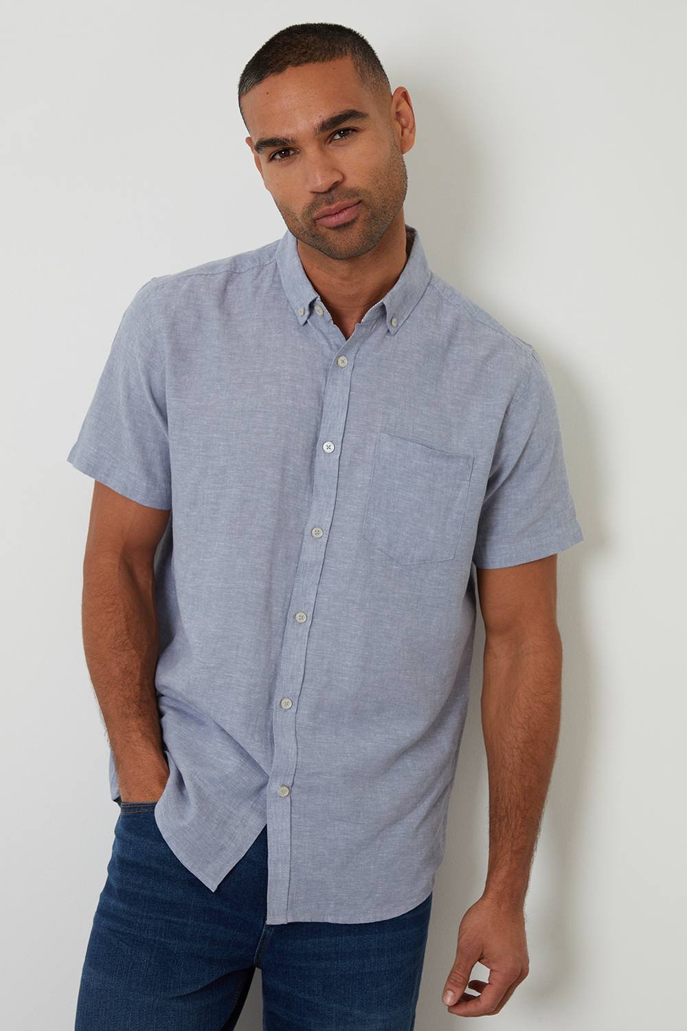 Threadbare Threadbare Men's Short Sleeve Linen Blend Shirt in Blue - 3