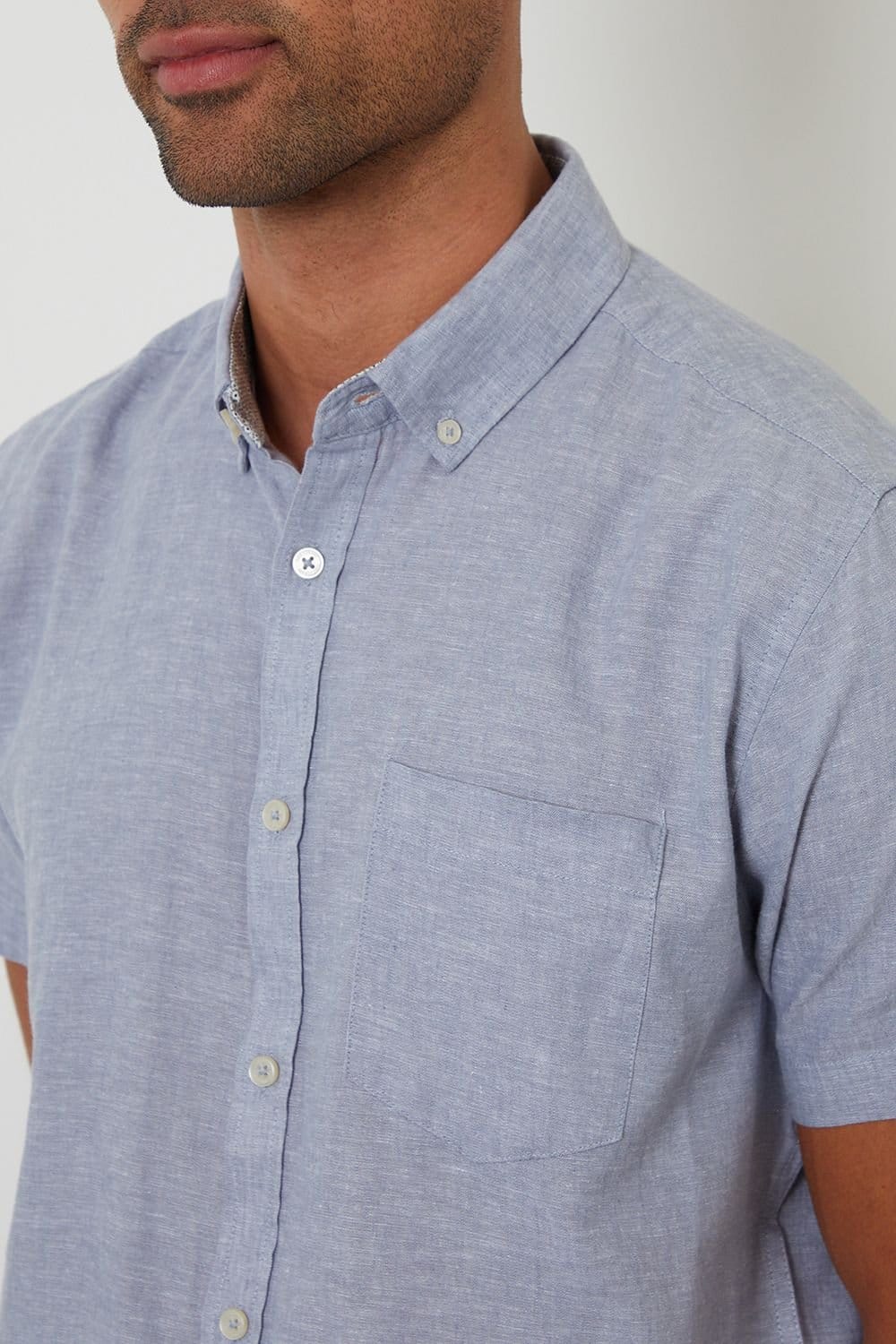 Threadbare Threadbare Men's Short Sleeve Linen Blend Shirt in Blue - 4