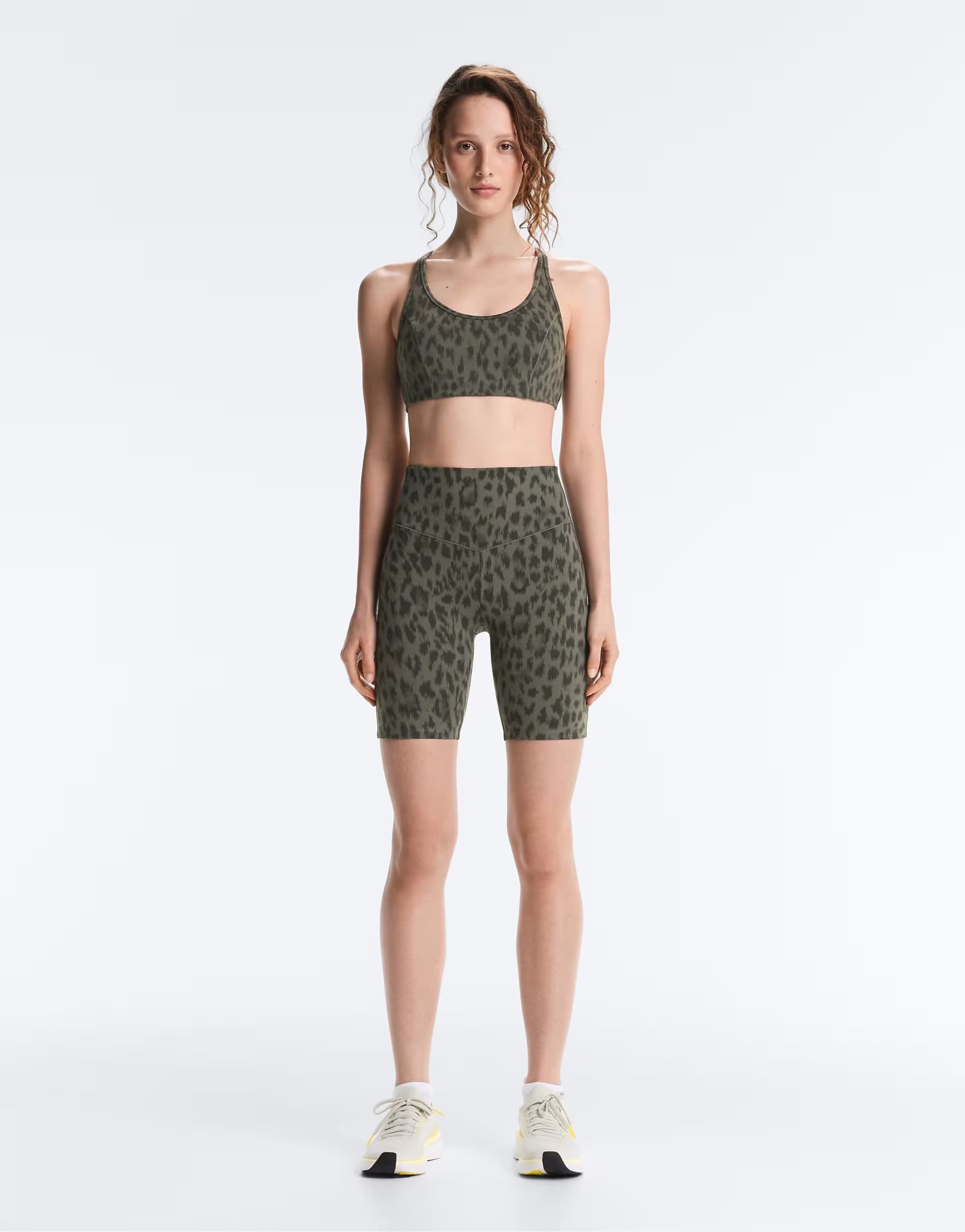 ASOS OYSHO Evermove high-rise 20cm leopard print shorts in dark khaki
