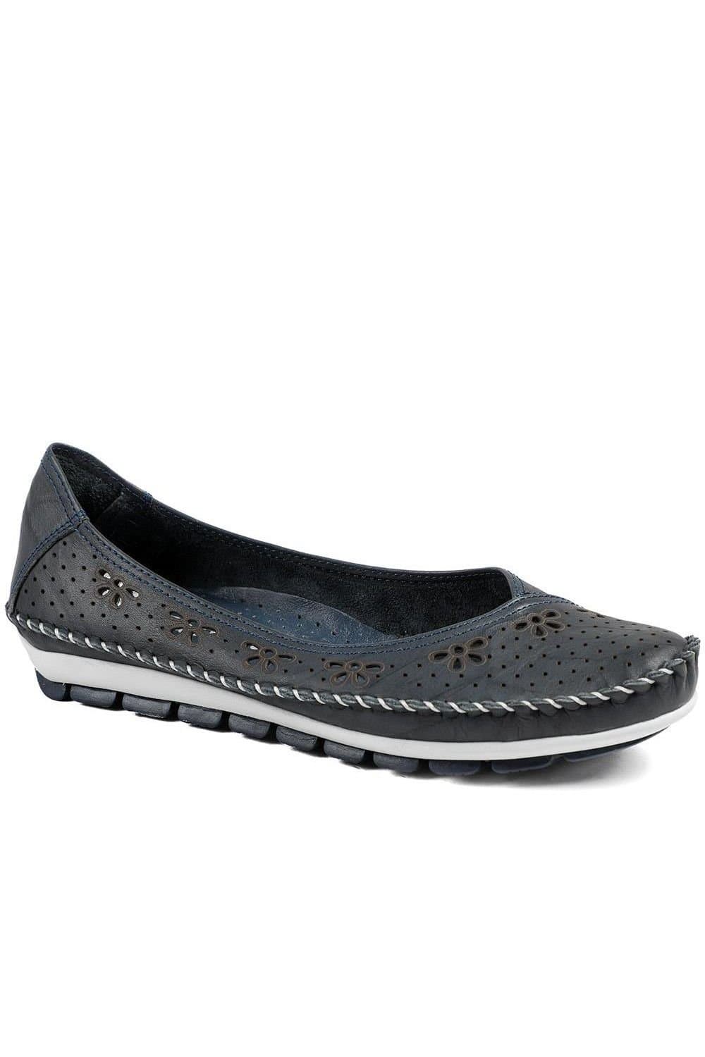 Pavers Pavers Navy Leather Loafers with Breathable Design