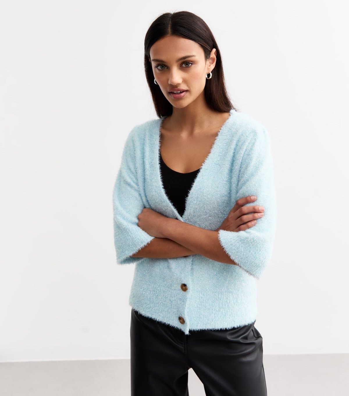 Sunshine Soul Sunshine Soul Blue Sparkly Knit V-Neck Cardigan