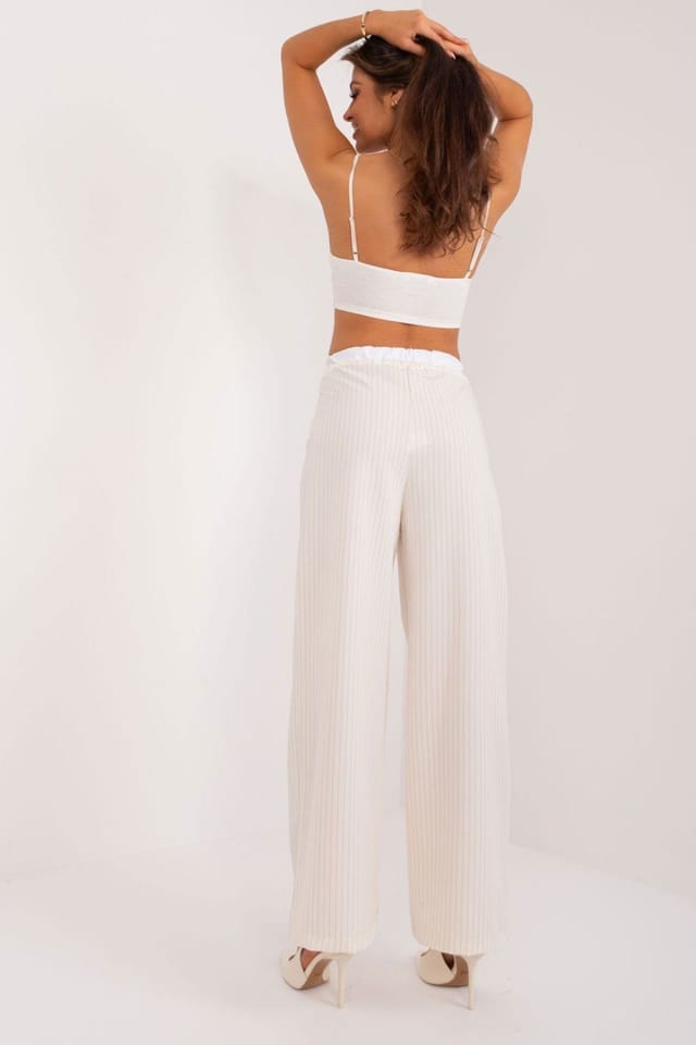 Love Lace Love Lace Women's Italian Stripe High Waisted Palazzo Trousers in Beige - 3