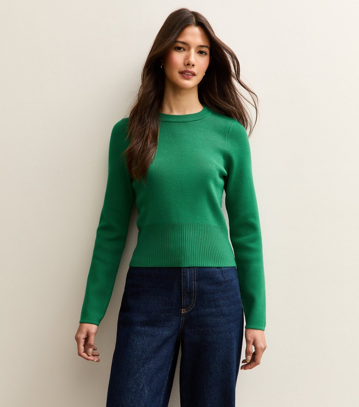New Look Women's Green Ribbed Knit Crew Neck Jumper New Look - 2
