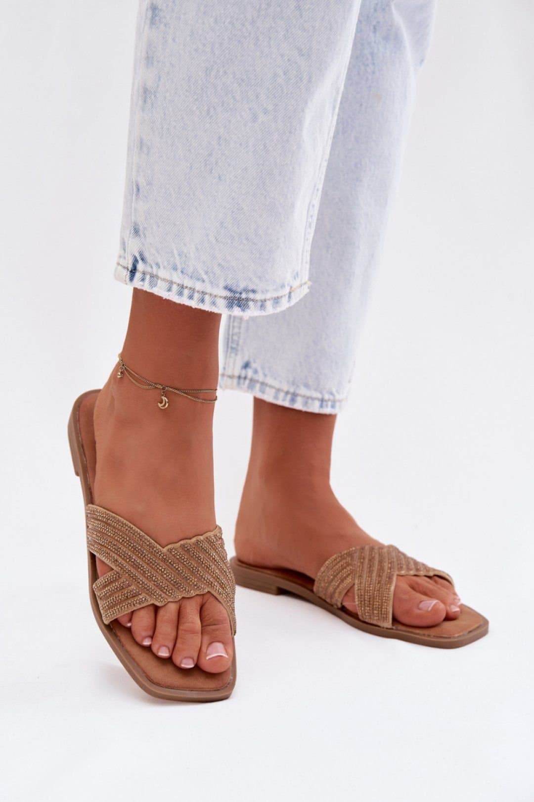 Love Lace Love Lace Women's Comfort Step Sliders with Non Slip Sole for Everyday in Gold