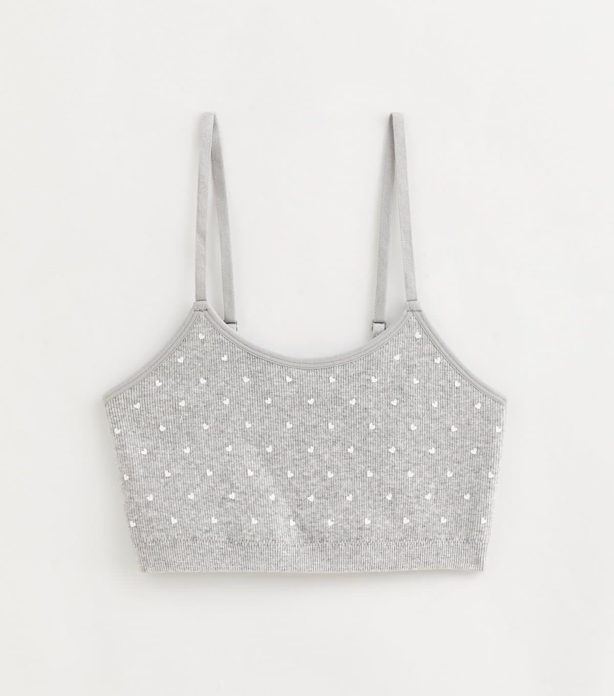 New Look Girls' Grey Heart Print Ribbed Seamless Bralette New Look