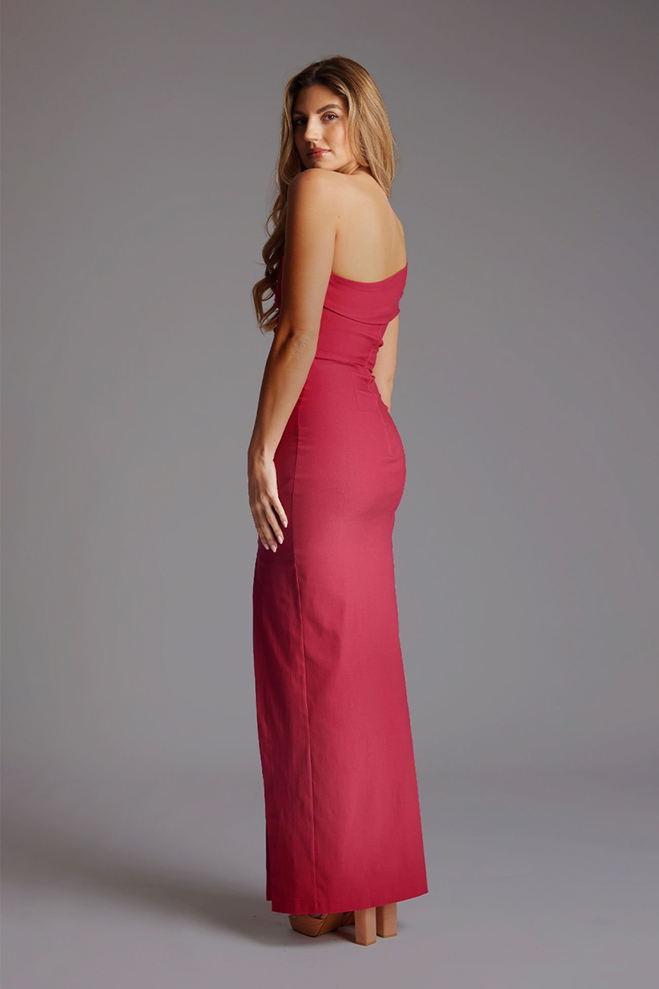 Vesper Vesper Women's Off the Shoulder Ruched Maxi Dress in Raspberry - 3