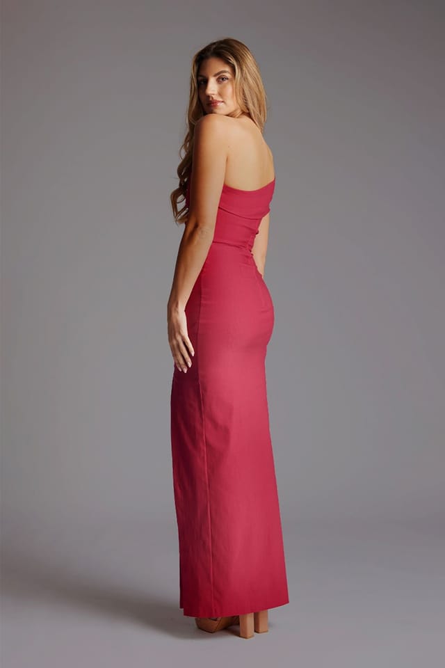 Vesper Vesper Women's Off the Shoulder Ruched Maxi Dress in Raspberry - 3