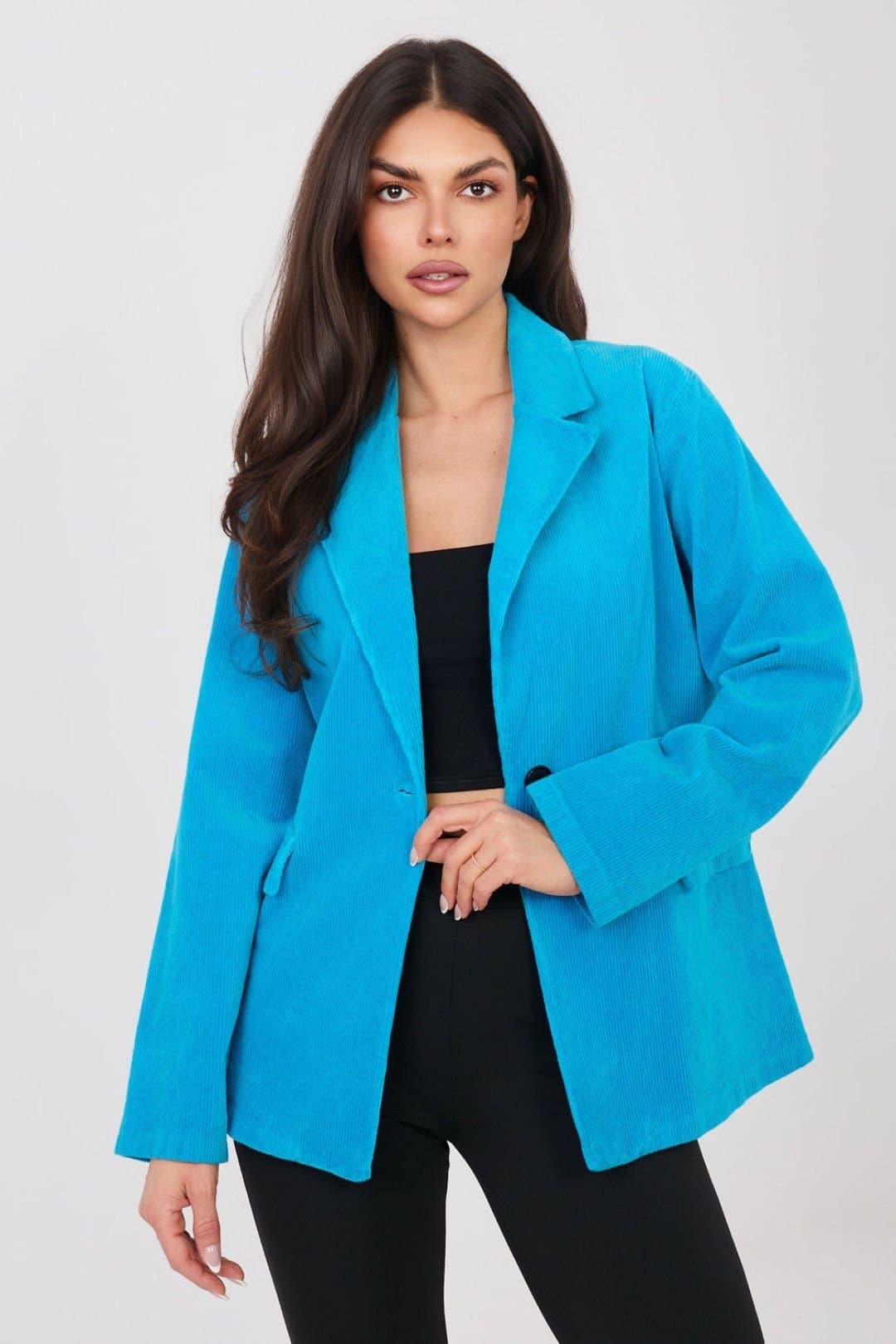 Love Lace Love Lace Women's Stylish Corduroy Blazer for Work & Daily in Bright Blue