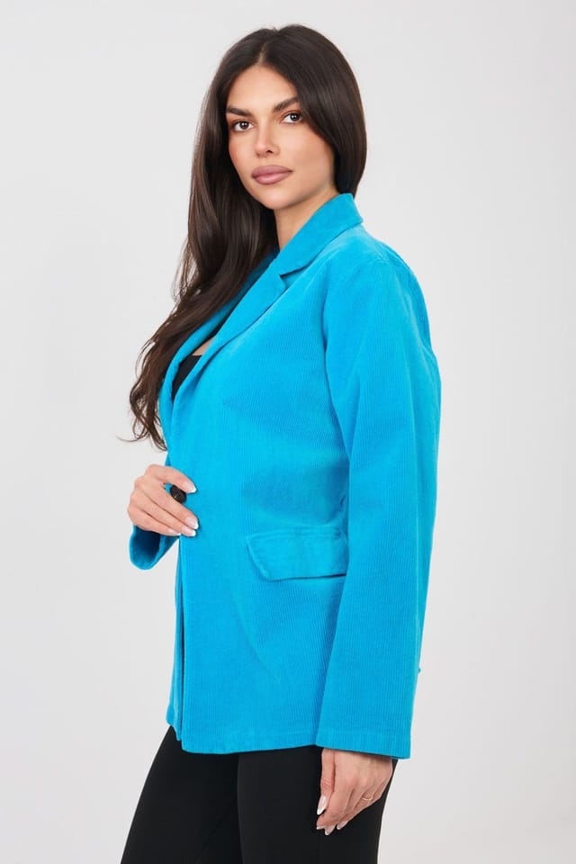 Love Lace Love Lace Women's Stylish Corduroy Blazer for Work & Daily in Bright Blue - 2