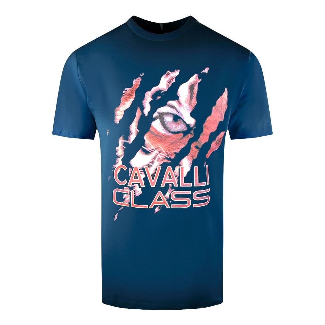 Cavalli Class Cavalli Class Men's Peeking Tiger Design Navy Blue T-Shirt