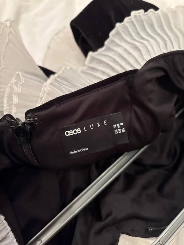 ASOS NEW Asos Luxe Black Velvet Mini Dress with White Ruffles