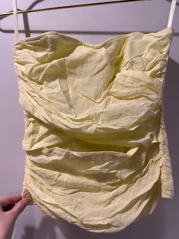 Topshop Topshop butter yellow pastel ruched mesh sheer layered bandeau strapless corset top