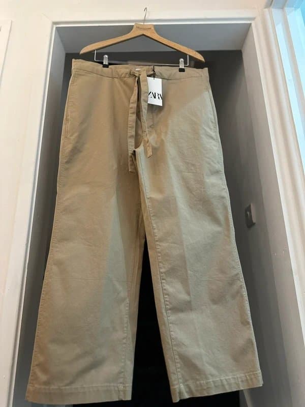 Zara Zara khaki 100% cotton wide leg trousers size 12 /large