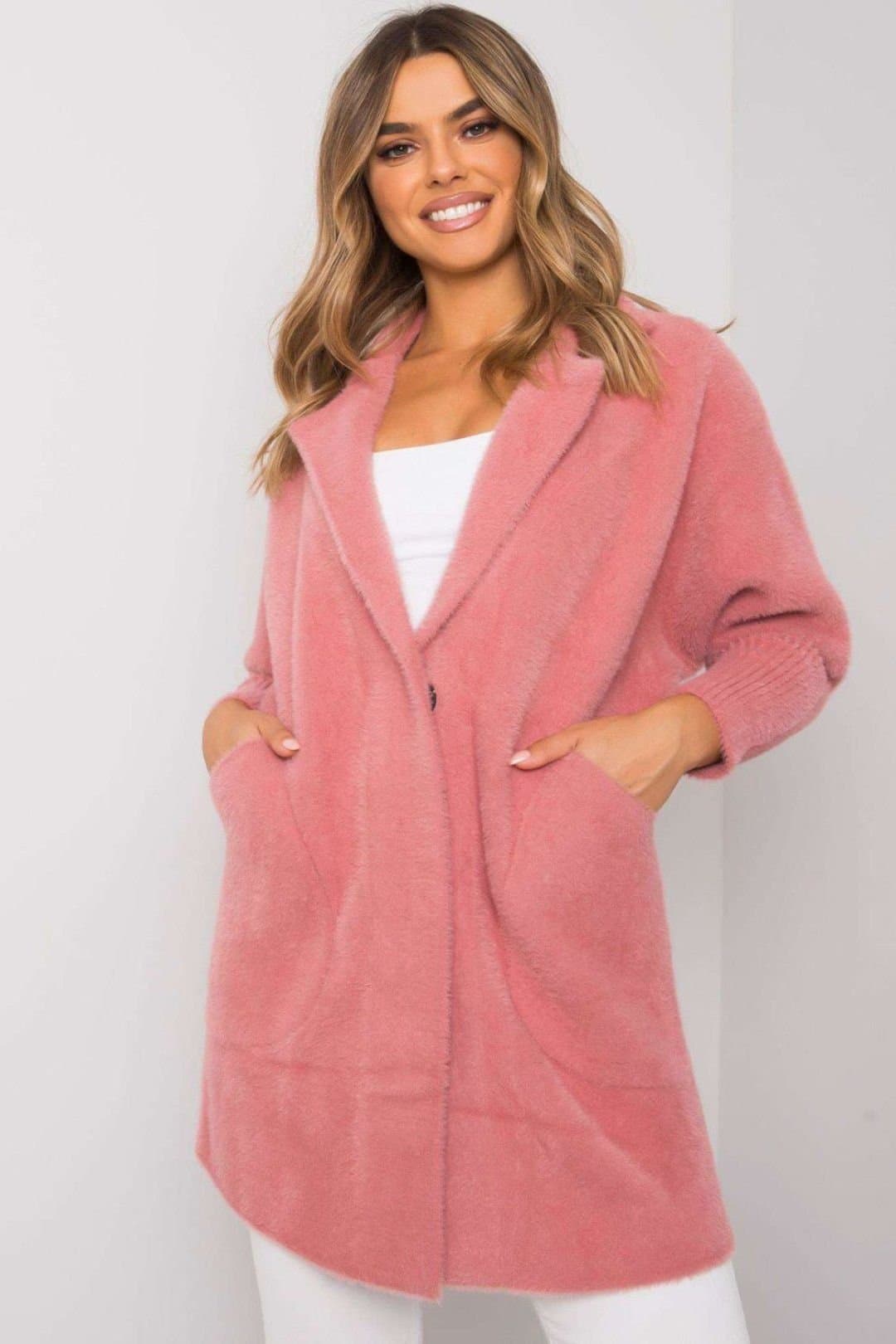 Love Lace Love Lace Women's Press Stud Fastened Coat with Slip Pockets in Pink