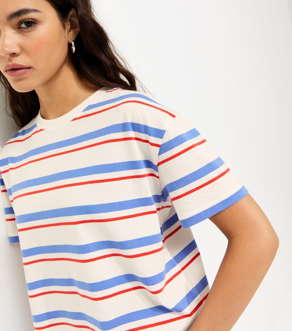 New Look Blue and White Striped Boxy T-Shirt