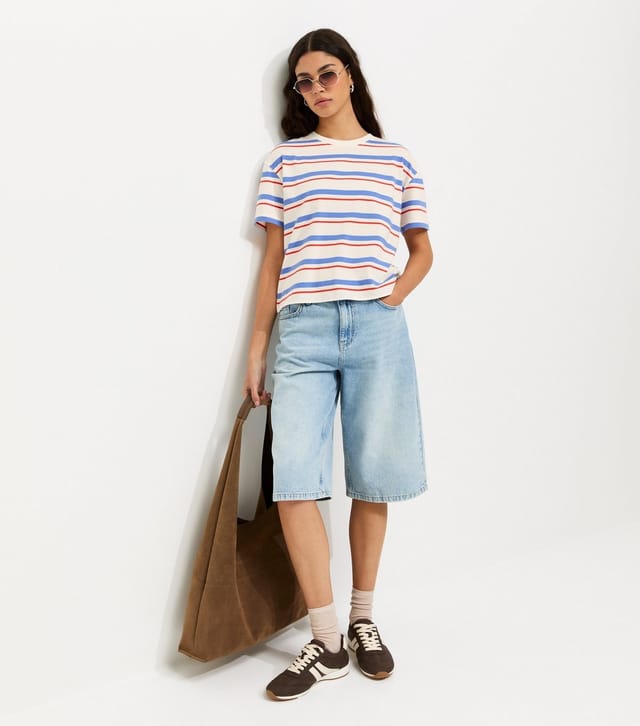 New Look Women's Blue Cotton Boxy Striped T-Shirt New Look - 2