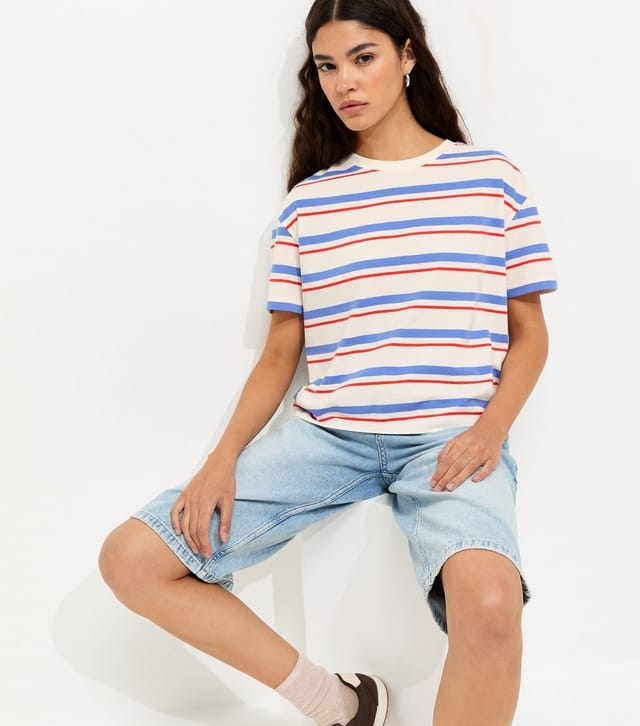 New Look Women's Blue Cotton Boxy Striped T-Shirt New Look - 3