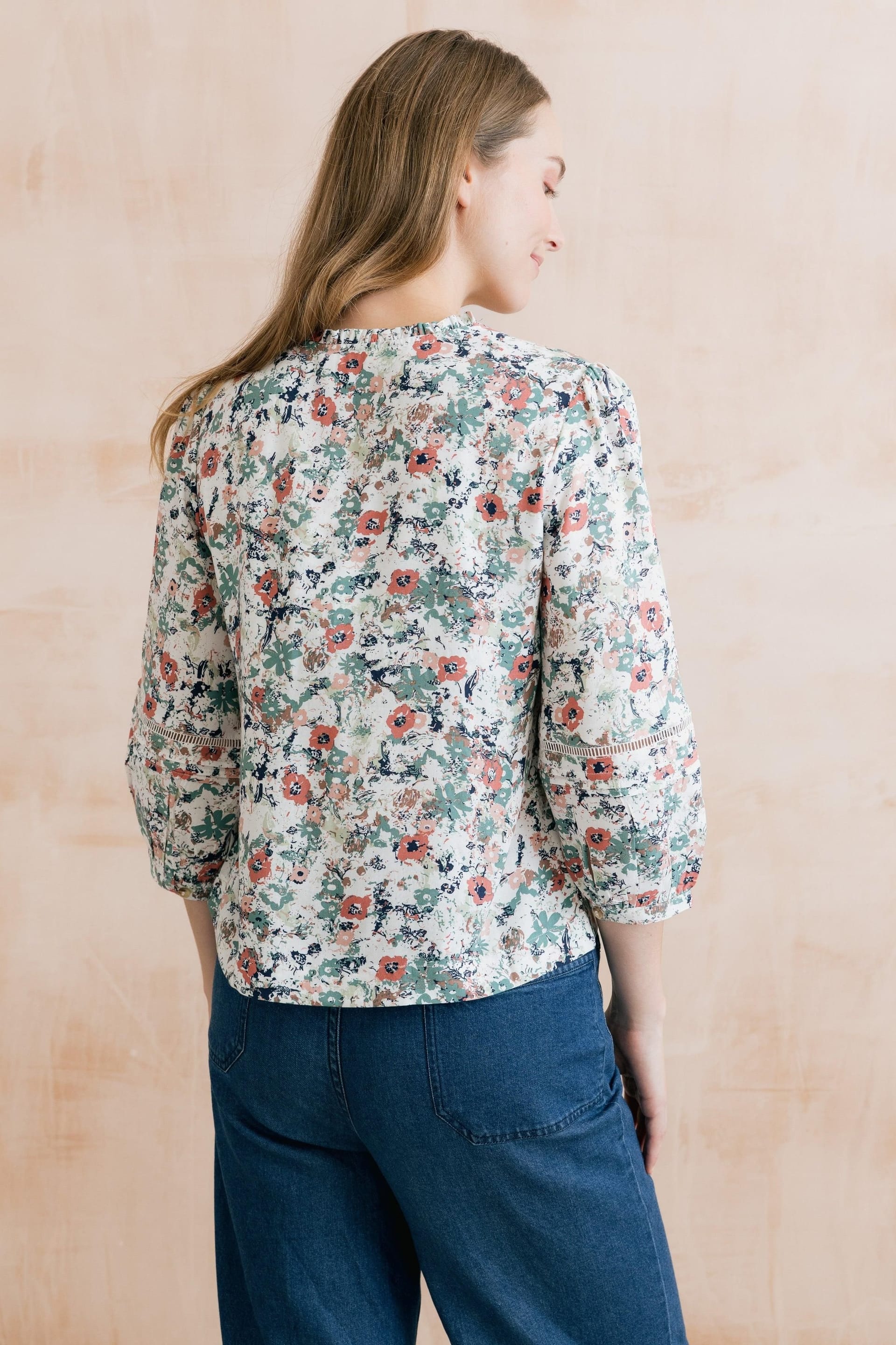 Lily & Me Lily & Me Women's Marie Printed Pintuck Blouse in Ecru - 4