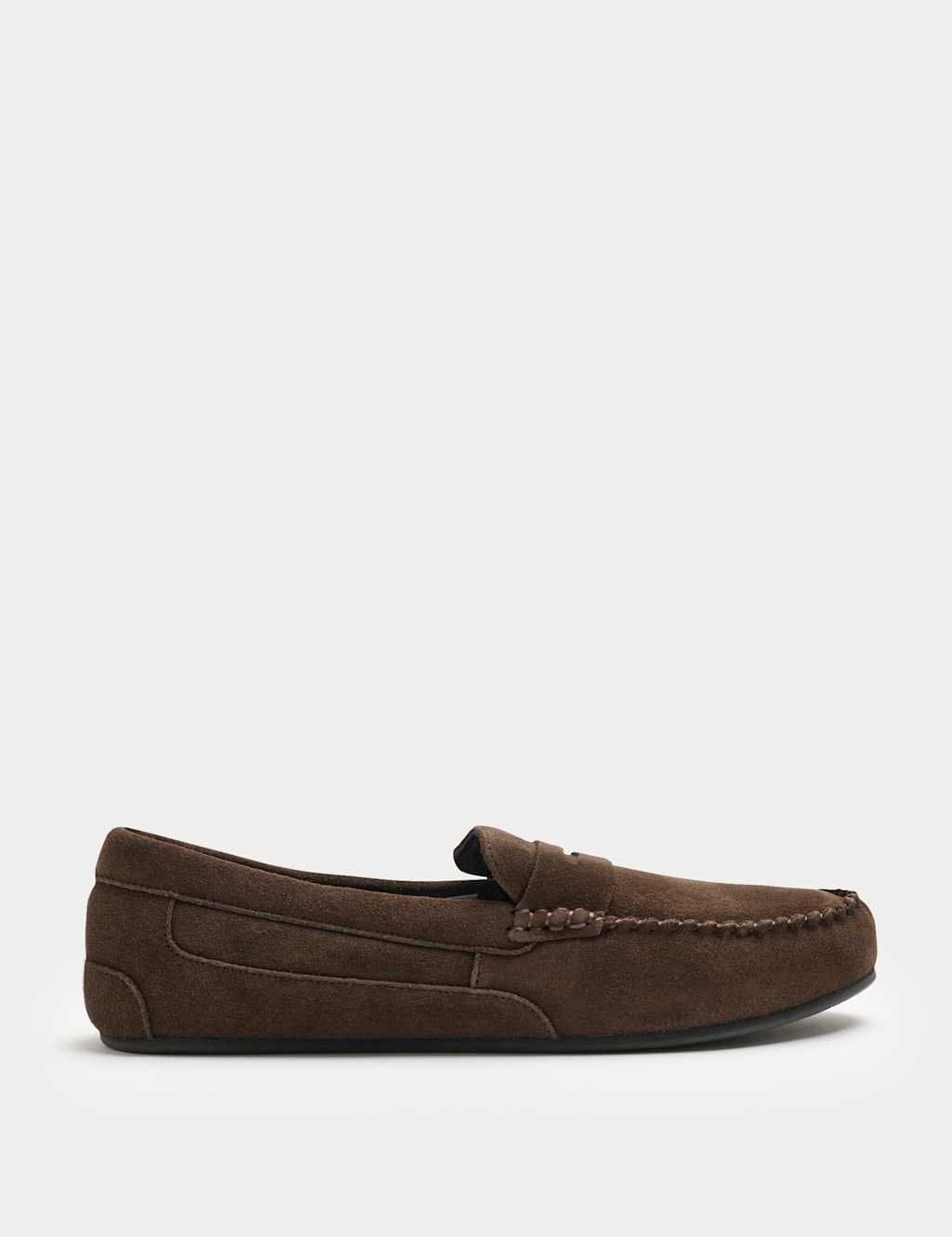 Marks & Spencer M&S Suede Moccasin Slippers with Freshfeet™ Dark Brown