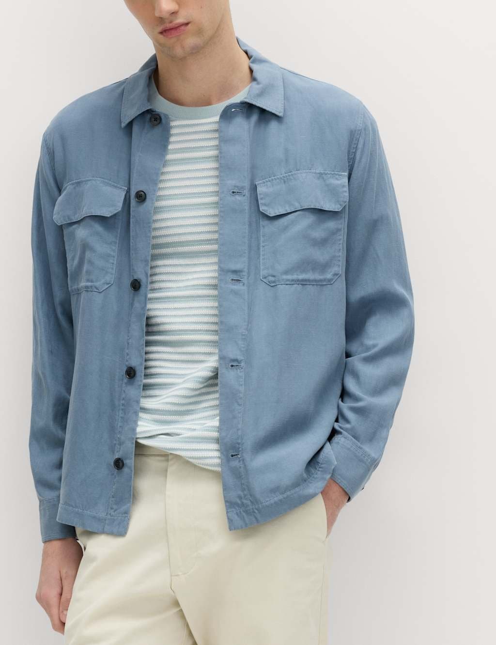 Marks & Spencer M&S Regular Fit Lyocell Blend Overshirt Chambray