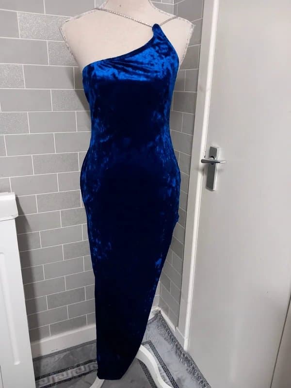 PrettyLittleThing Blue velvet bodycon dress size 12