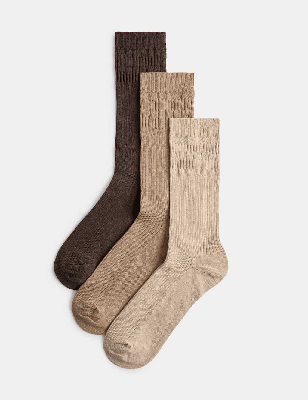 Marks & Spencer M&S 3 Pack Gentle Grip Cool & Fresh™ Socks Dark Brown Mix - 1