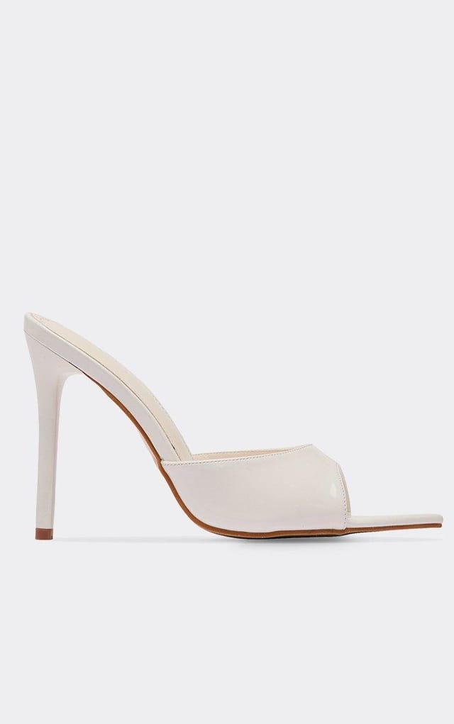 EGO Cupid Pointed Peep Toe Stiletto Heel Mule In White Patent, Women's Size UK 3 - 2