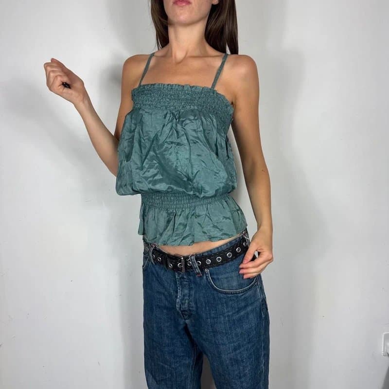 Topshop Green ruffle tank top with adjustable straps