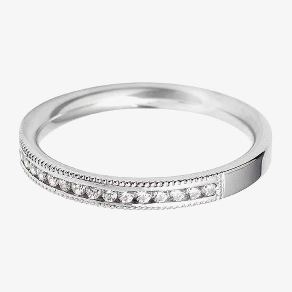 T.H.Baker T.H.Baker Women's 18ct White Gold 3.0mm Vintage Diamond Flat Court Wedding Ring WVGH7/3R125 18W HSI-L in Silver