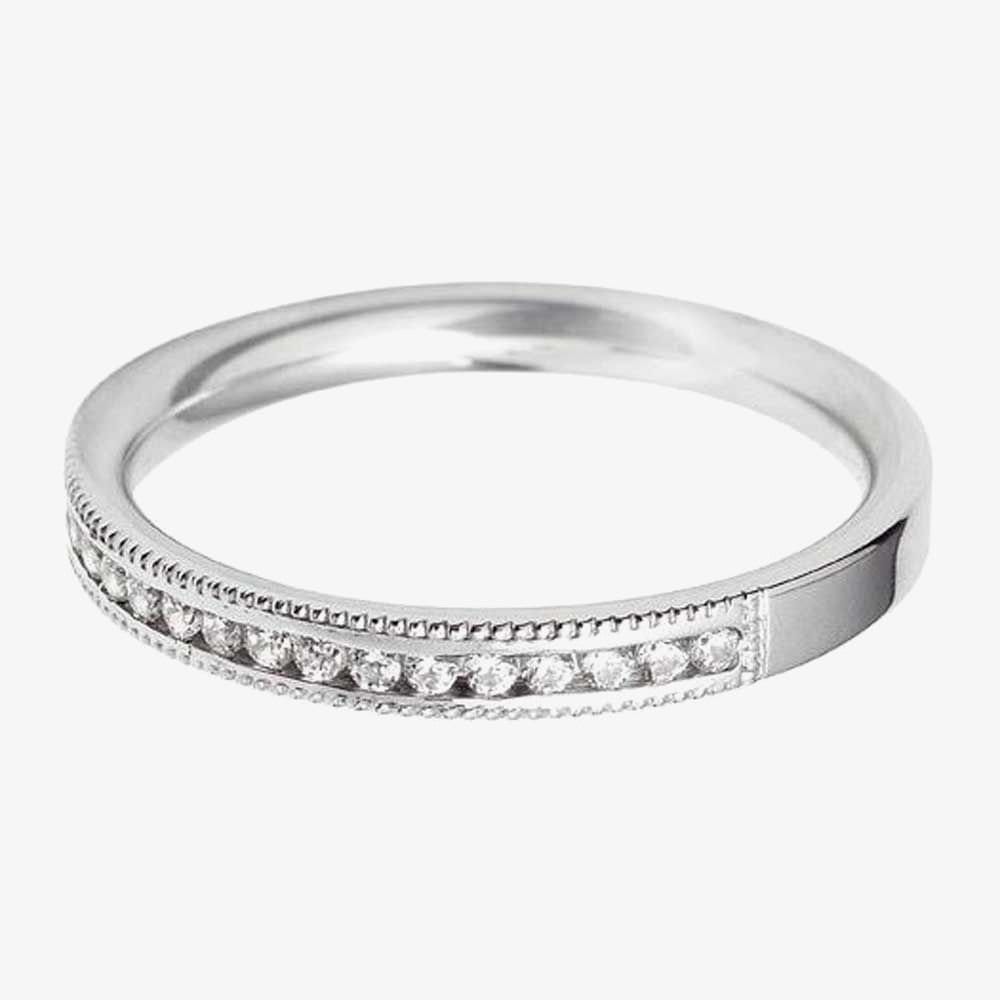 T.H.Baker T.H.Baker Women's 18ct White Gold 3.0mm Vintage Diamond Flat Court Wedding Ring WVGH7/3R125 18W HSI-L in Silver - 1