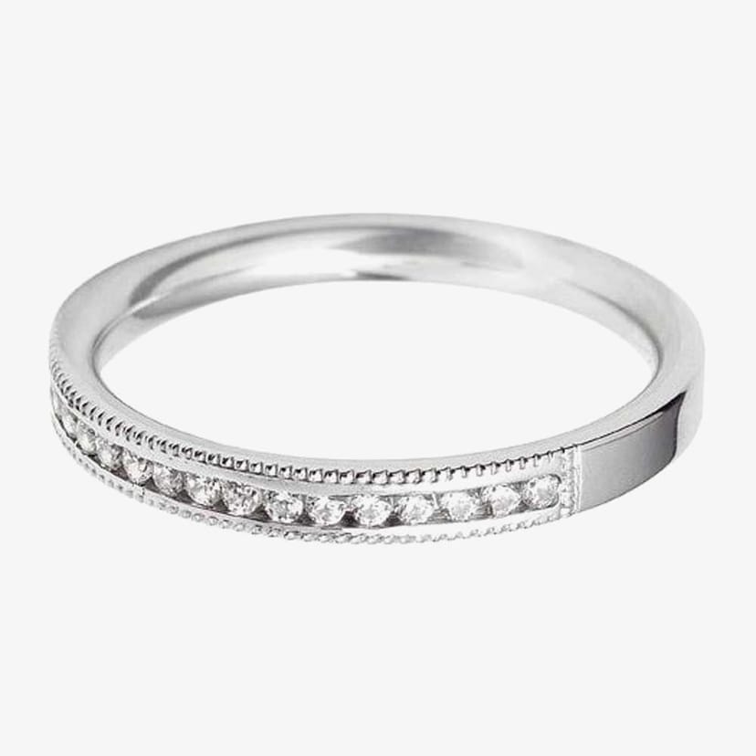 T.H.Baker T.H.Baker Women's 18ct White Gold 3.0mm Vintage Diamond Flat Court Wedding Ring WVGH7/3R125 18W HSI-L in Silver - 1