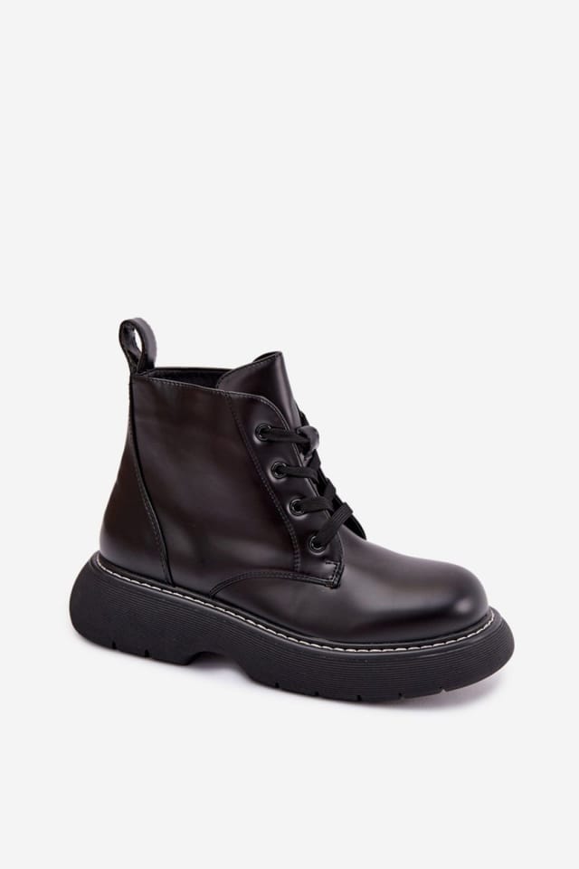 Love Lace Love Lace Women's Ankle Boots with Lace Up Warm Lined Comfort Platform Low in Black - 2
