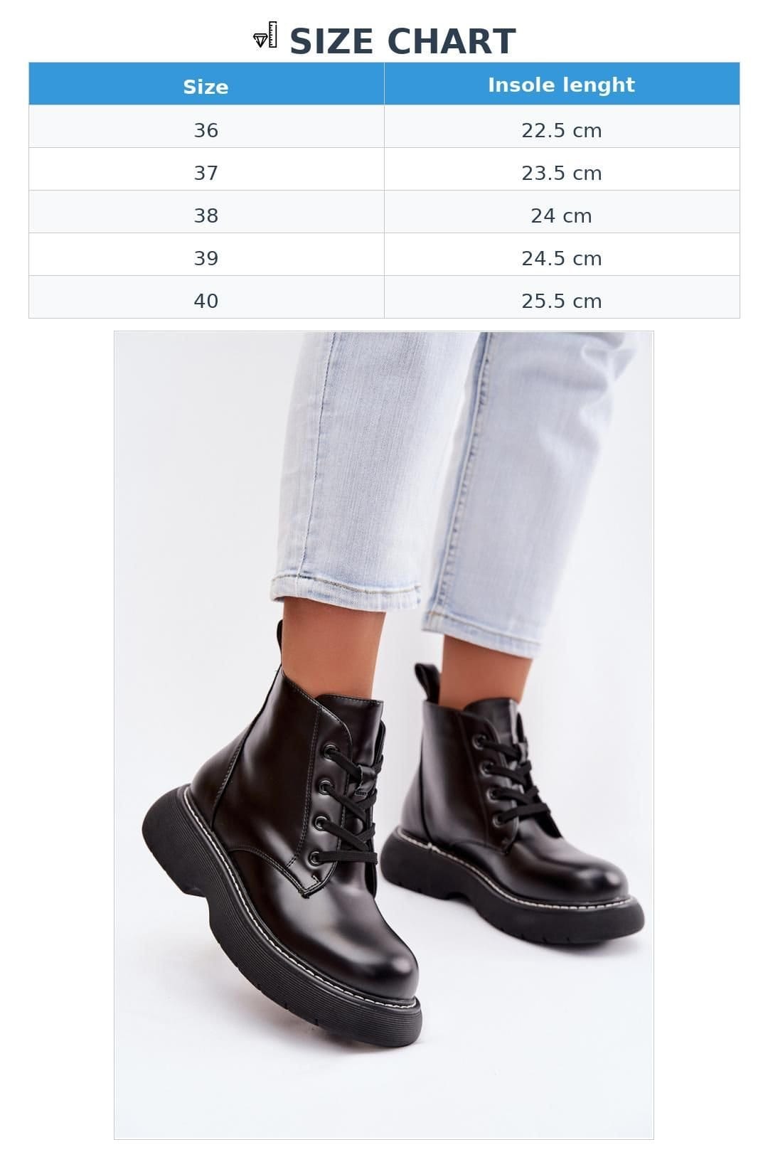 Love Lace Love Lace Women's Ankle Boots with Lace Up Warm Lined Comfort Platform Low in Black - 4