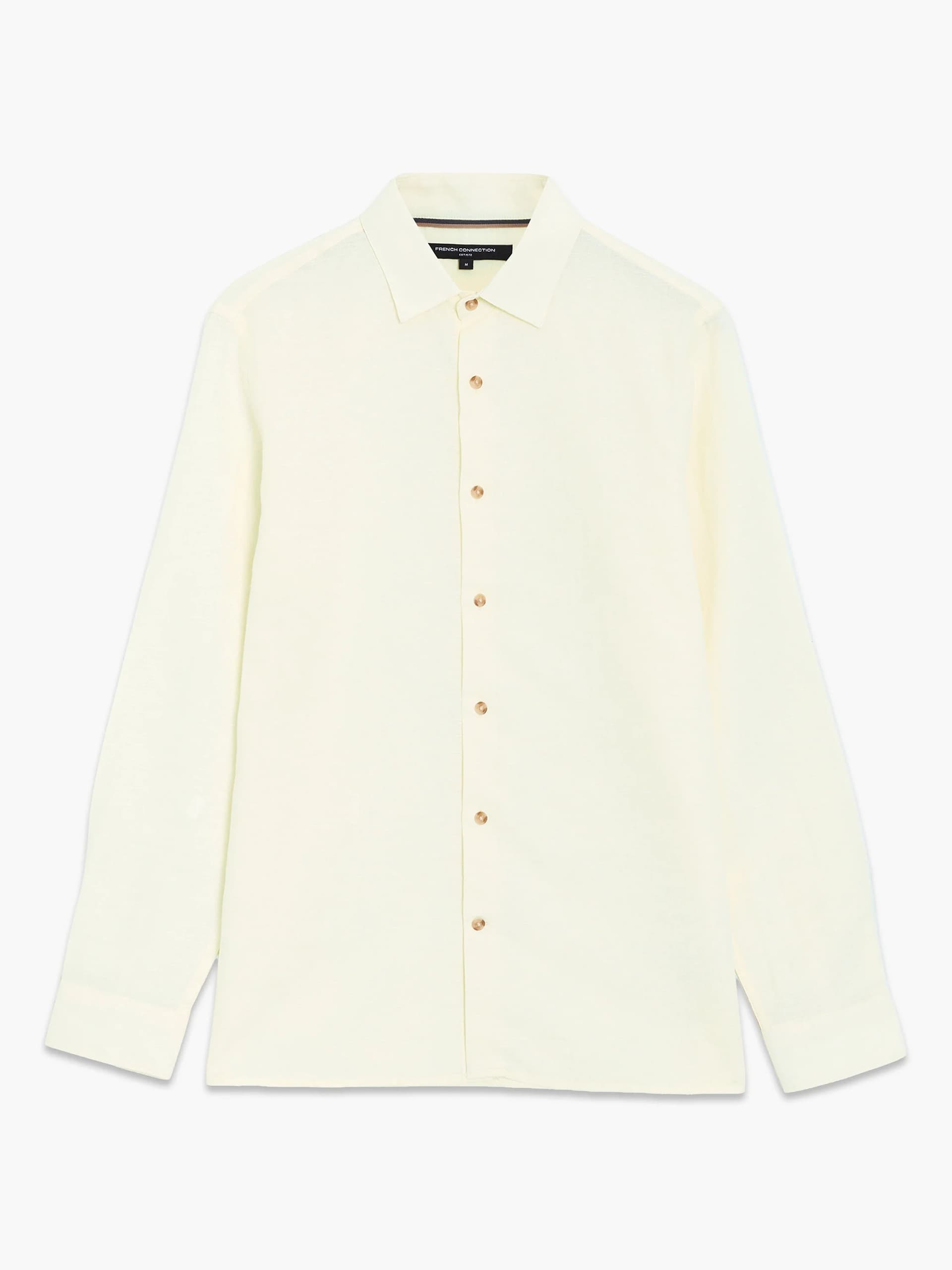 French Connection Linen Blend Long Sleeve Shirt Pale Yellow