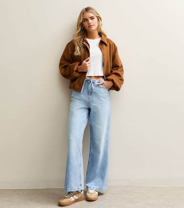 New Look Women's Petite Mid Blue Self Tie Drawcord Waist Wide Leg Jeans New Look - 2