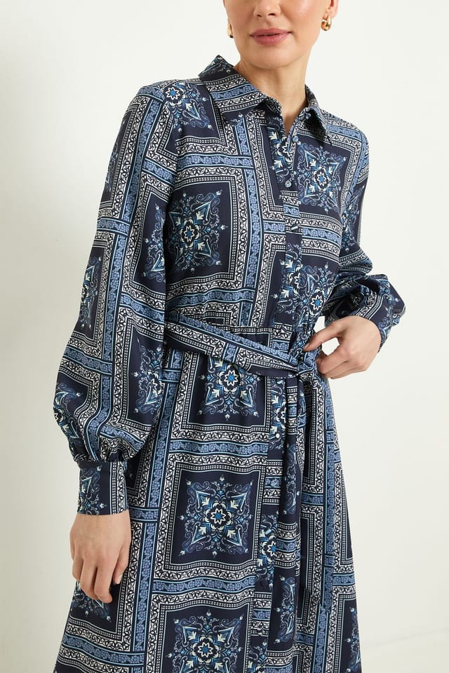 Wallis Wallis Women's Scarf Print Relaced Shirt Dress in Navy - 2