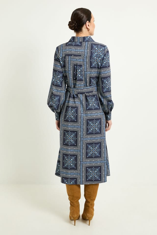 Wallis Wallis Women's Scarf Print Relaced Shirt Dress in Navy - 3