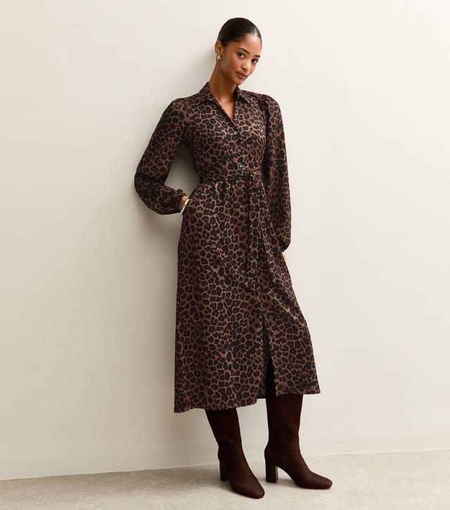 New Look Women's Brown Crinkled Leopard Print Shirt Dress New Look - 3
