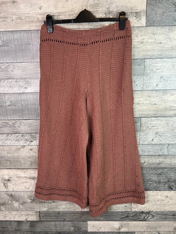 Free People Free People Knitted Trousers Size Medium Crochet Knit Wide Leg Boho