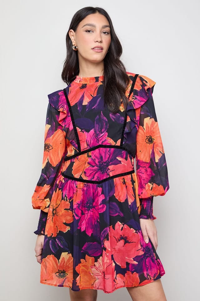 Oasis Oasis Women's Shirred Detail Fit & Flare Mini Dress in Floral - 2