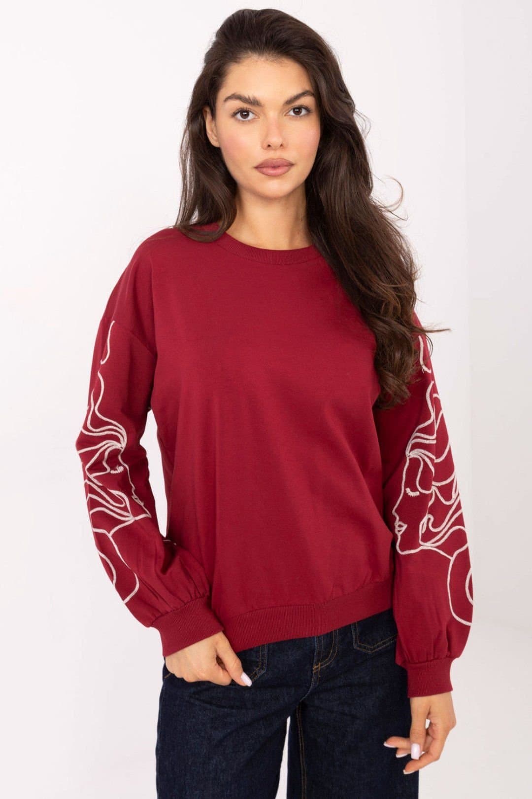 Love Lace Love Lace Women's Soft Cotton Elastane Embroidered Sweatshirt Style 218380 in Red