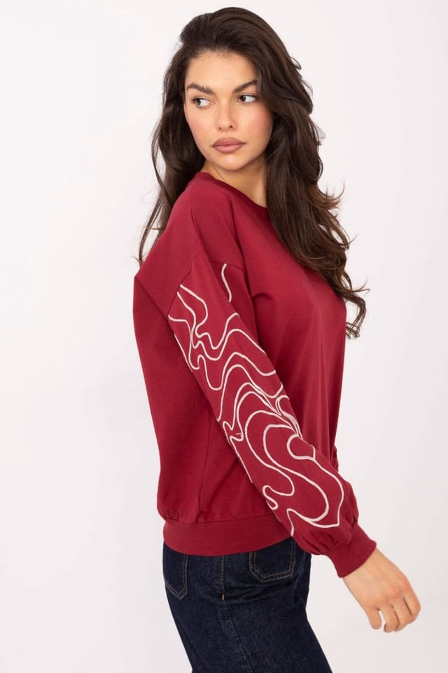 Love Lace Love Lace Women's Soft Cotton Elastane Embroidered Sweatshirt Style 218380 in Red - 2
