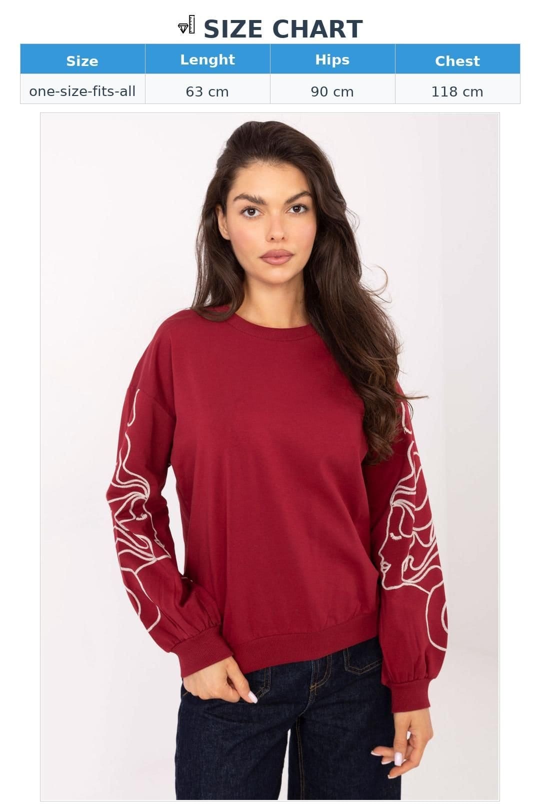 Love Lace Love Lace Women's Soft Cotton Elastane Embroidered Sweatshirt Style 218380 in Red - 4