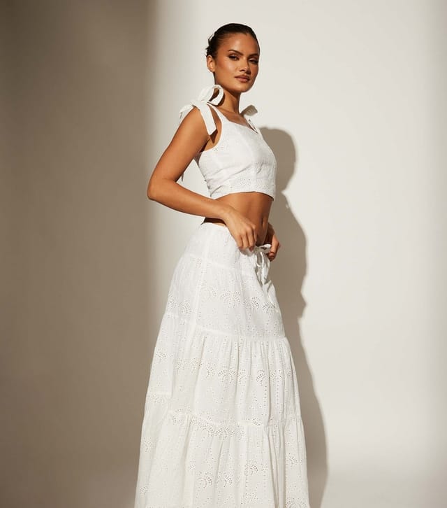 South Beach Women's White Cotton Tie Shoulder Broderie Anglaise Top South Beach New Look - 3
