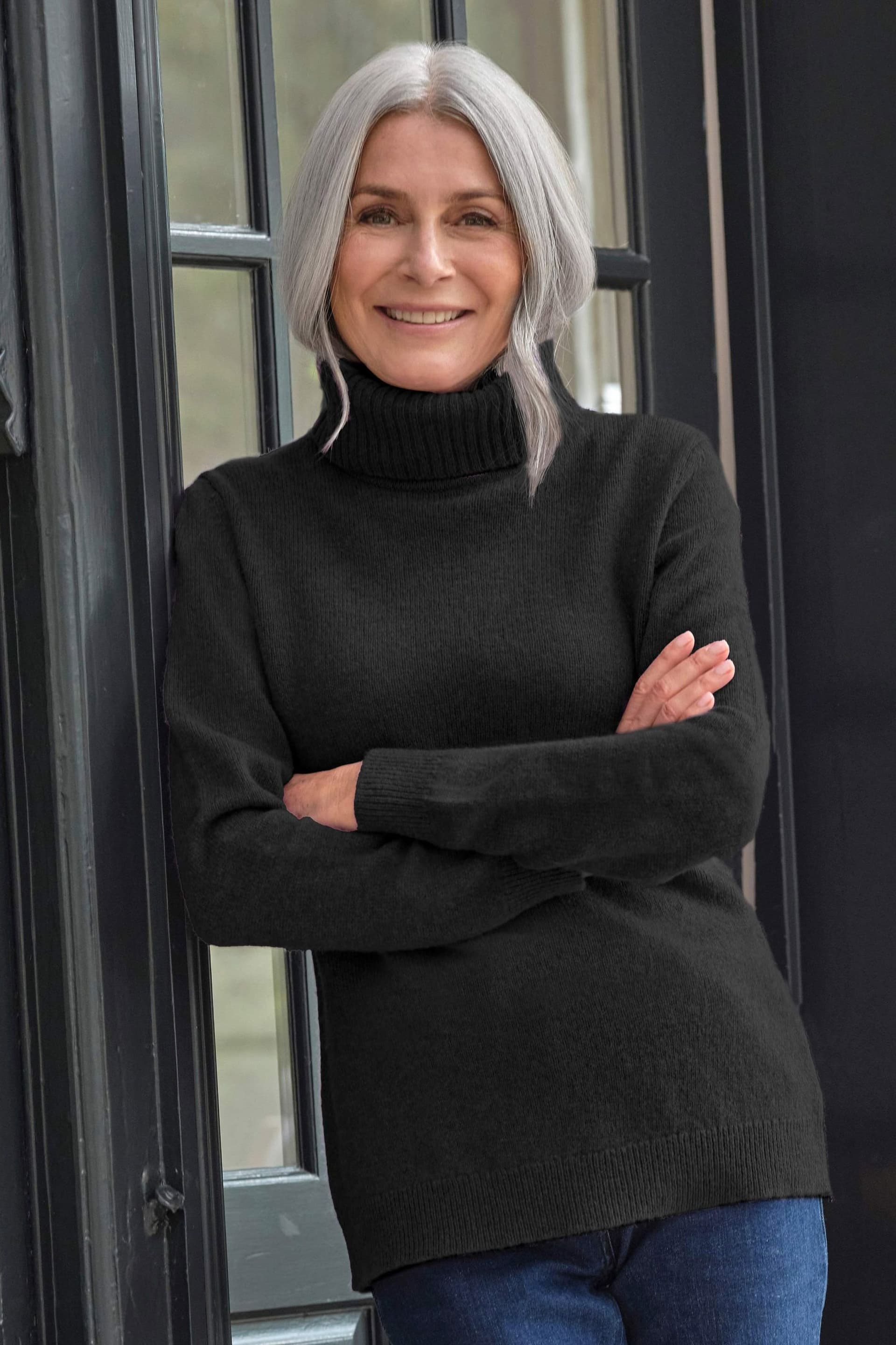 WoolOvers WoolOvers Black Lambswool Polo Neck Sweater