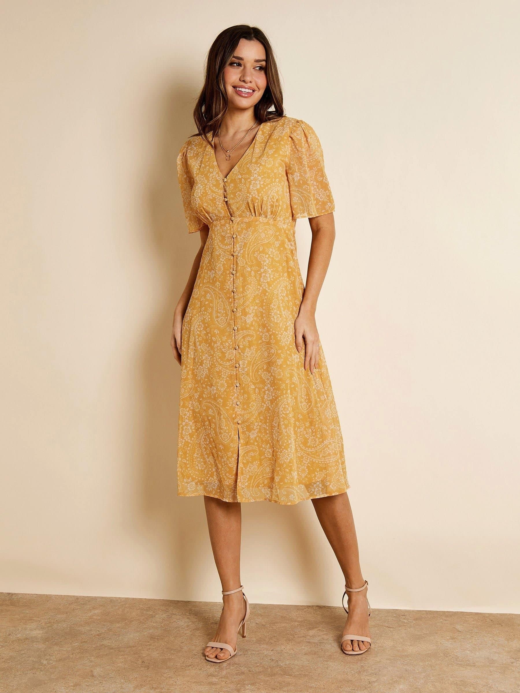 GWD by GEORGE W. DAVIES GWD by GEORGE W. DAVIES Women's GWD Alena Floral Print Midi Dress in Yellow