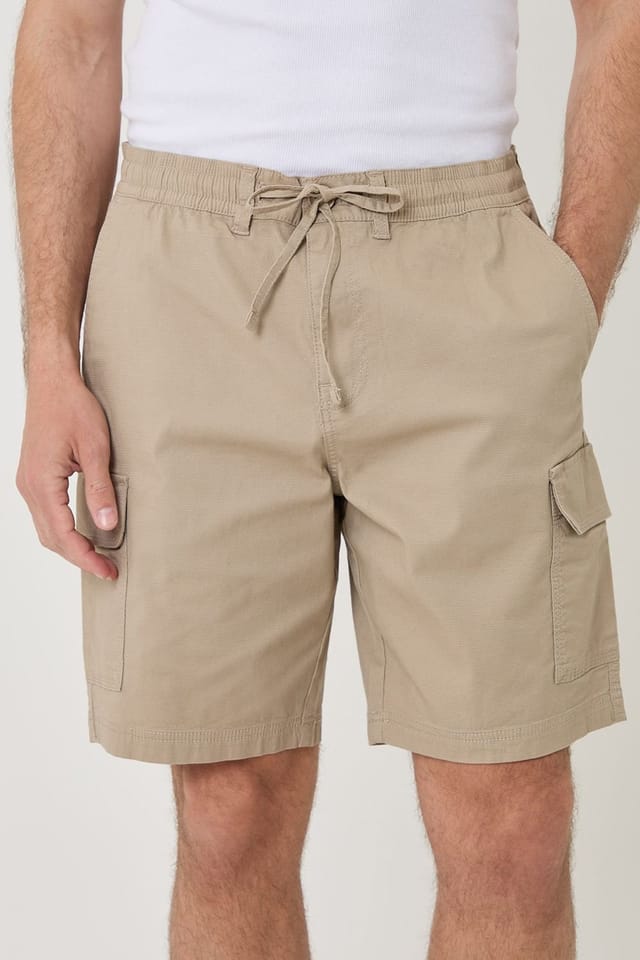Threadbare threadbare Men's Regular Fit Textured Cargo Shorts in Stone - 3