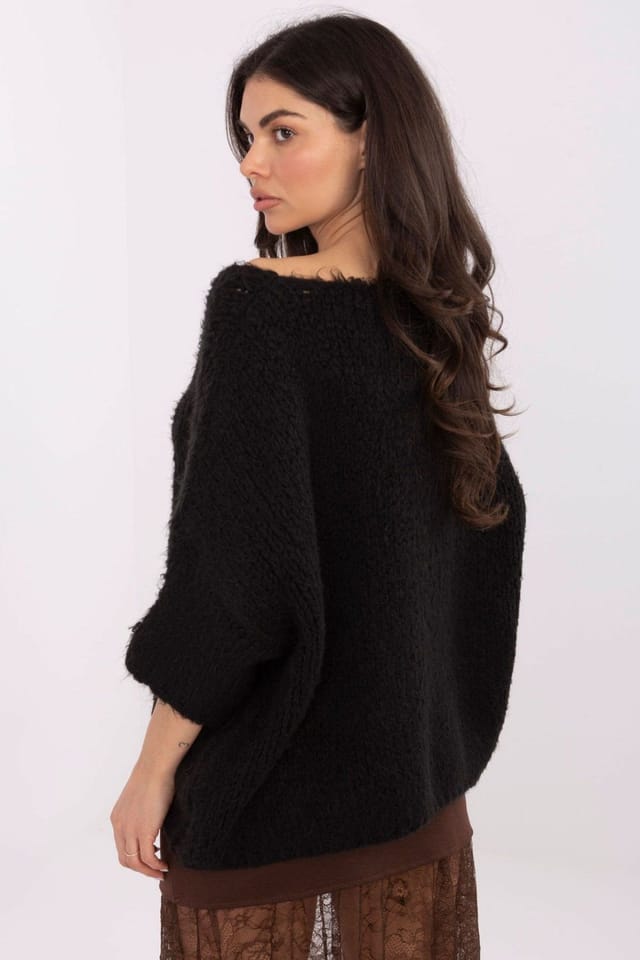 Love Lace Love Lace Women's Boucle Knit Sweater Round Neck in Black - 3
