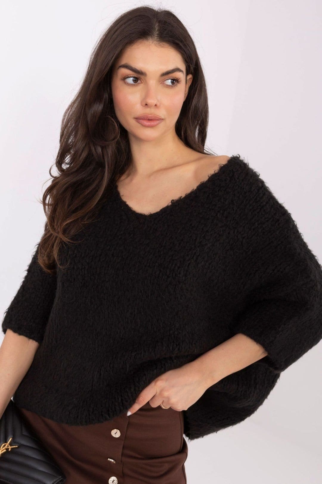Love Lace Love Lace Women's Boucle Knit Sweater Round Neck in Black - 4