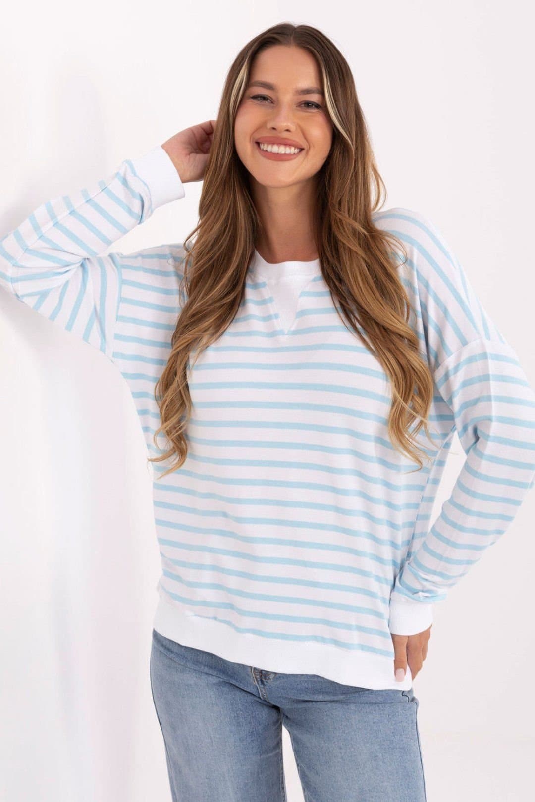 Love Lace Love Lace Women's Oversized Striped Micro Modal Blouse in Blue